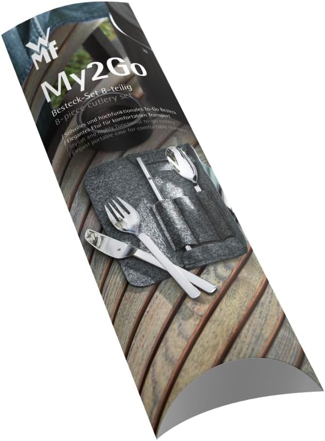 WMF my2Go Besteck Set 8-teilig, Outdoor Reisebesteck, Campingbesteck mit Etui, Wanderbesteck umweltf