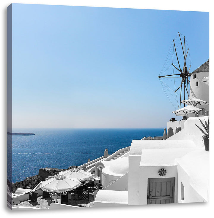 Pixxprint Club Kalimera Kriti in Kreta schwarz/weiss, Format: 70x70 als Leinwandbild, 70x70