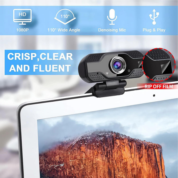 Webcam Full HD 1080P für Videoanrufe, Aufnahmen, Studium, Webkonferenzen | mit Stativ und Webcam Abd
