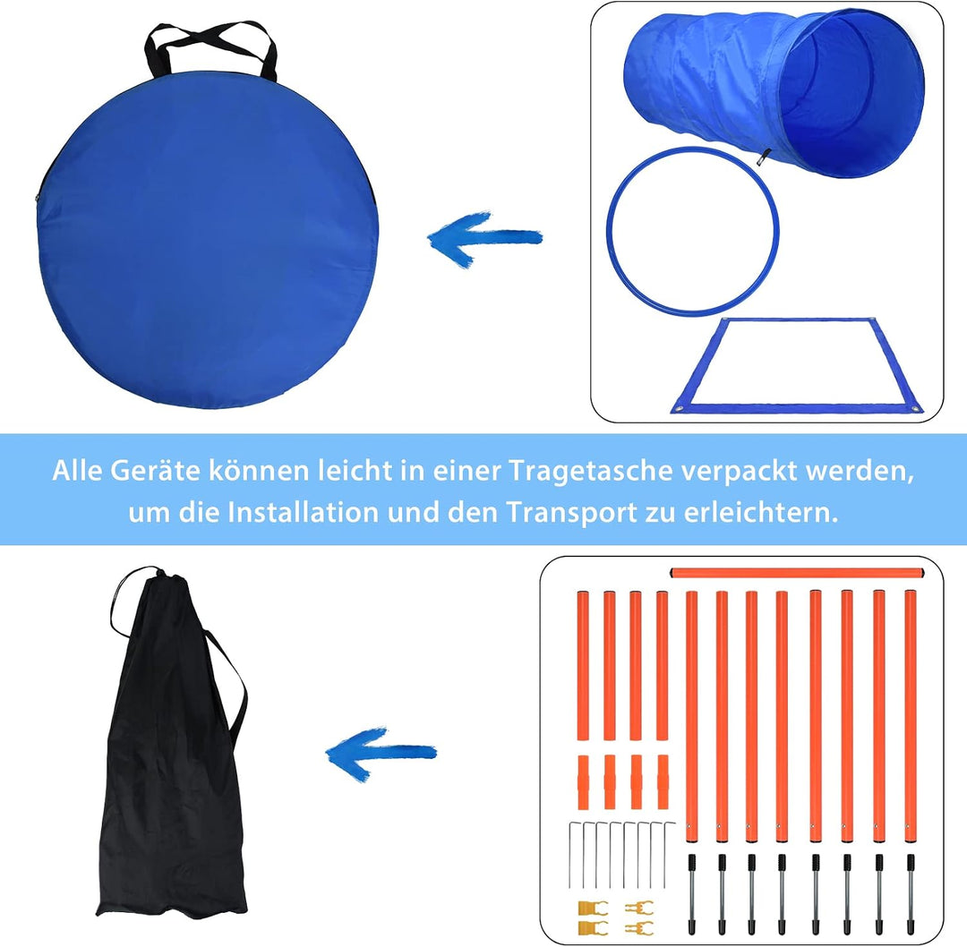 NAIZY Agility Set Hunde Gross Klein Beweglichkeit Trainings Set mit Hundetunnel &amp; Slalomstangen &amp; Ei