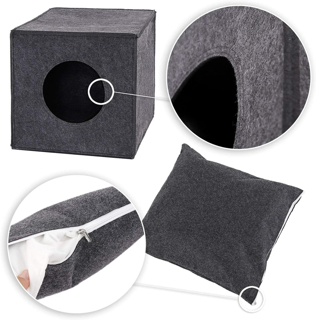 lionto Katzenhöhle aus stabilem Filz passend für Kallax Regale & andere Regalsysteme, 33x37x33 cm, K