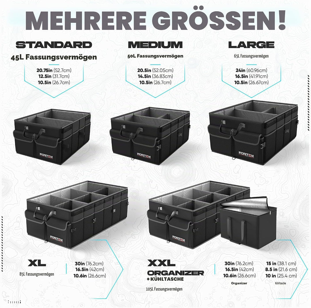FORTEM Kofferraum Organizer, Kofferraumtasche, Zusammenklappbarer Auto Organizer Kofferraum mit Fäch