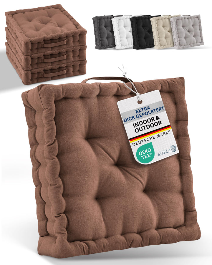 Beautissu 2er Set Bodenkissen Sitzkissen 50x50 cm - Dickes Matratzenkissen 10cm - 100% Baumwolle Stu