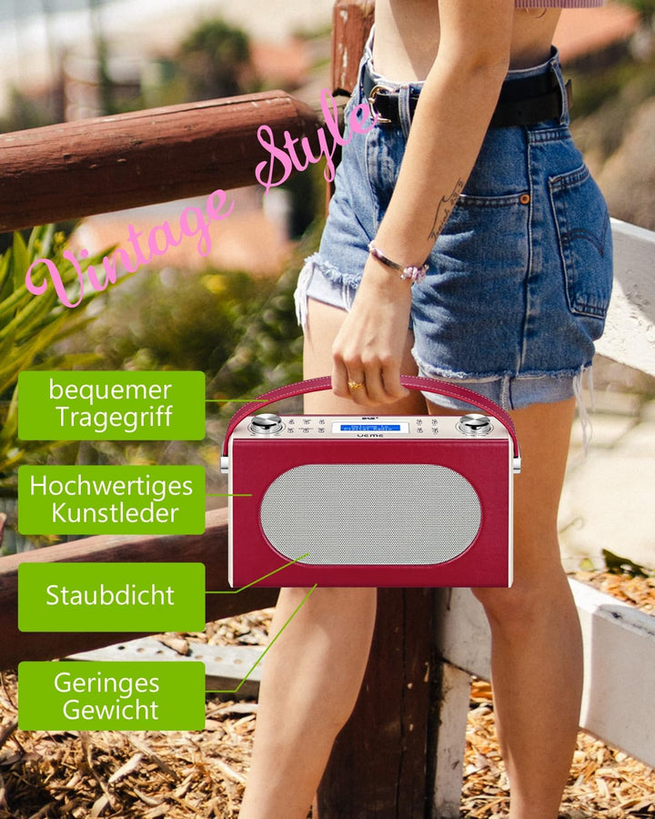 UEME Retro Digitalradio mit Akku Aufladbar, Bluetooth, Vintage Stil DAB+ DAB UKW Radio, Tragbares FM