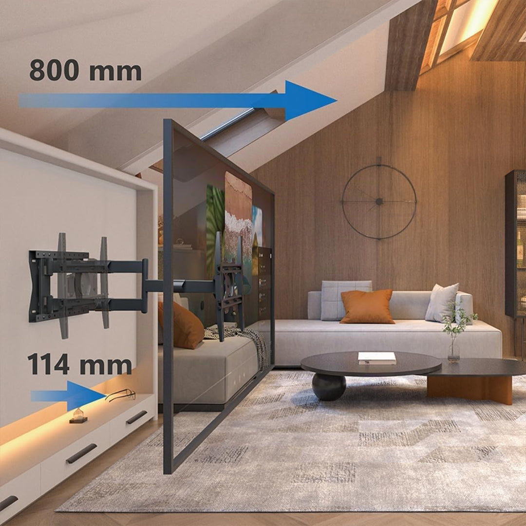 DQ Hercules Pro Flex 80 cm TV-Wandhalterung, Gelenkarm lang, bis zu 80 cm Entfernung, Verlängerung,