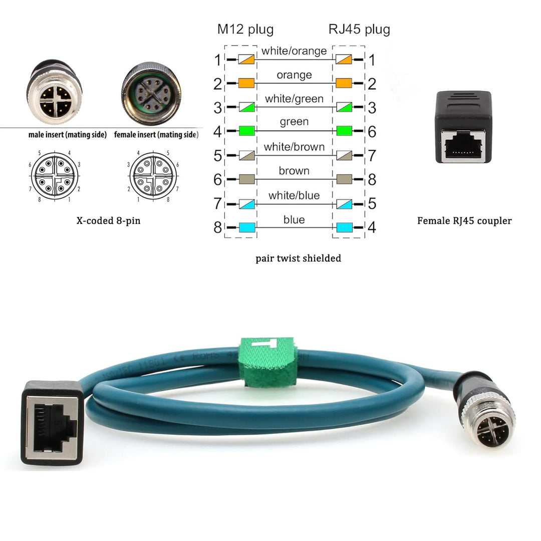 HangTon Sensor Barcodeleser Ethernet M12 8 Pin X-Code auf Buchse RJ45 GigE Kabel für Basler Cognex V
