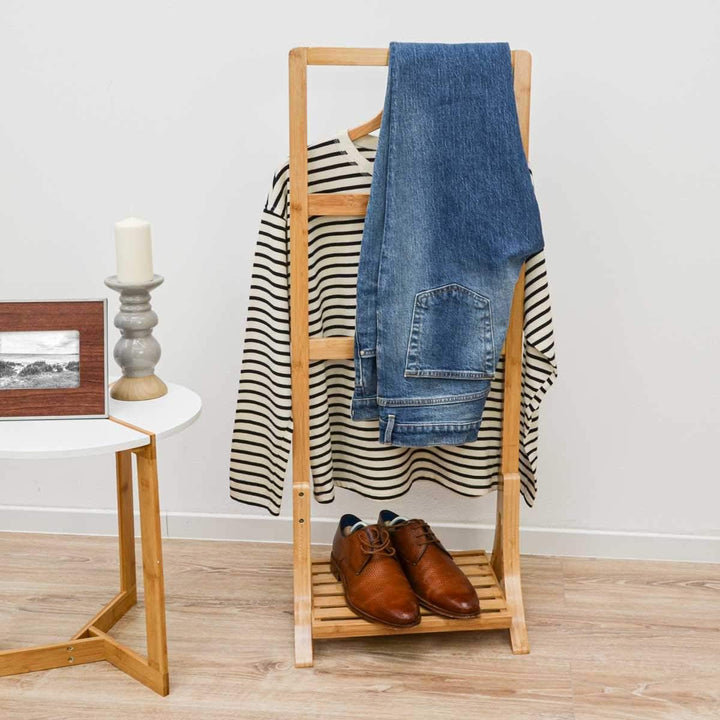 DuneDesign Nachhaltiger Bambus Handtuchständer - 40x30x102 Kleiderständer Bad Handtuchhalter Holz