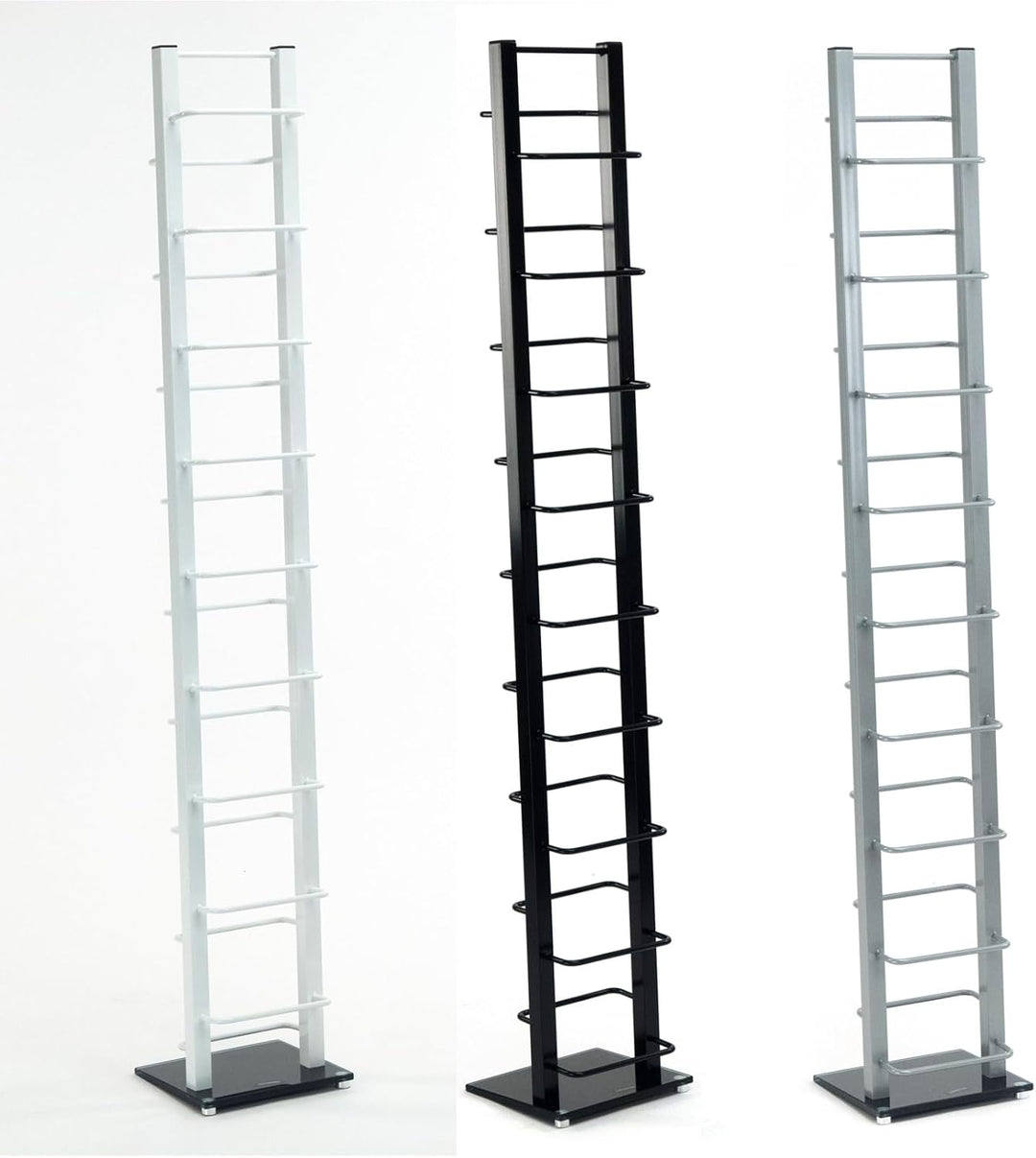 Design CD Regal Tower | 138x20 cm (HxB), Metall mit Glasfuss | stilvolle CD Aufbewahrung, Retro CD R