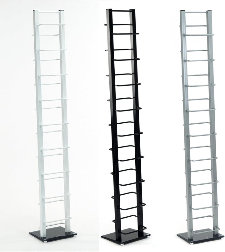 Design CD Regal Tower | 138x20 cm (HxB), Metall mit Glasfuss | stilvolle CD Aufbewahrung, Retro CD R