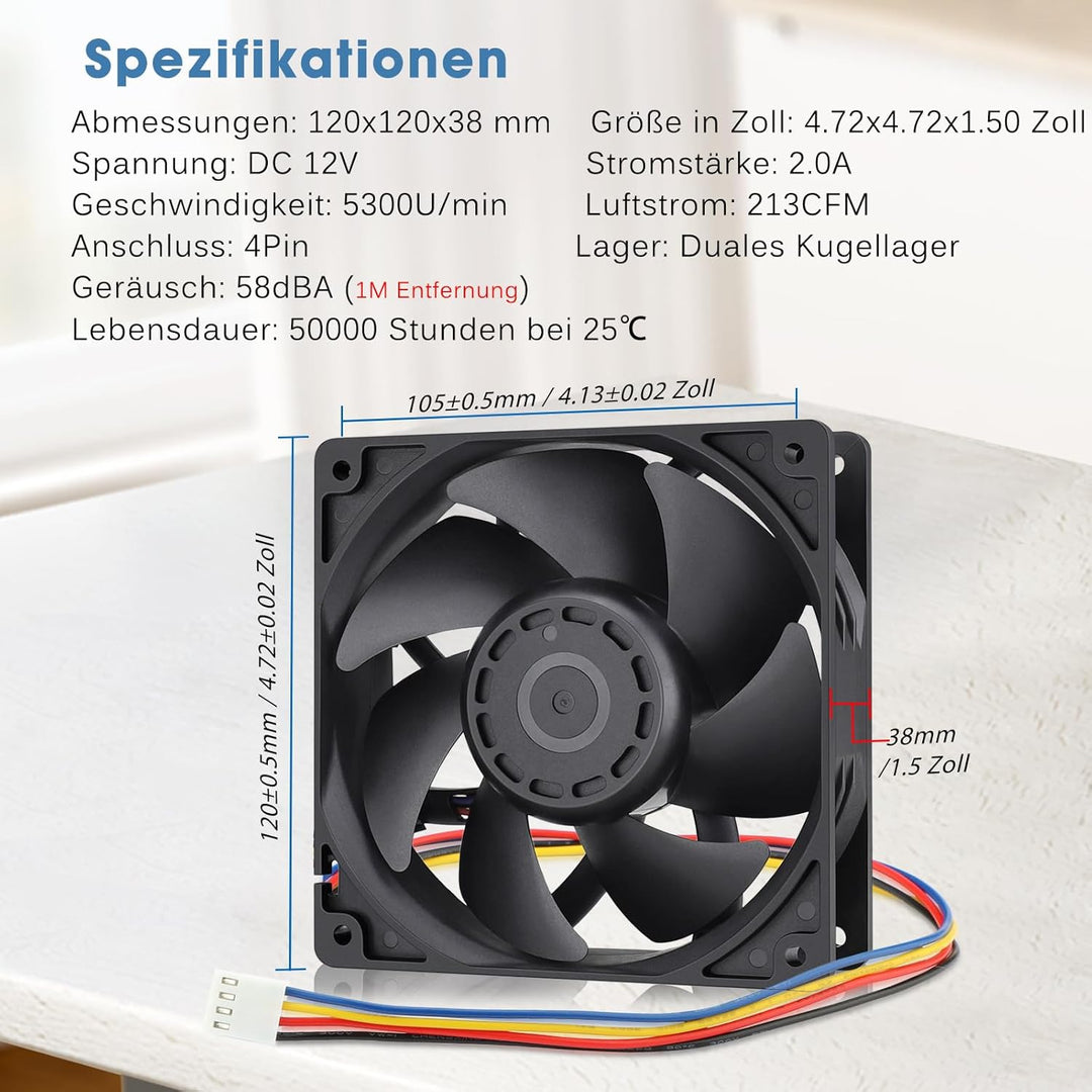 GDSTIME 120mm Lüfter 12V Lüfter 12038 120 x 38mm PWM CPU Lüfter 4 Pin Kühlung Lüfter 12CM Gehäuselüf