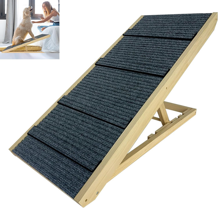 FIVMEN Hunderampe 60cm Hundetreppe Holz Faltbar Höhenverstellbar Haustiertreppe mit Rutschfester Tri