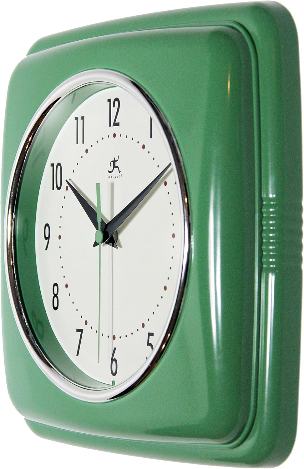 Infinity Instruments Quadratische, stille Retro-Wanduhr, 22,9 cm, Mitte des Jahrhunderts, Moderne Kü