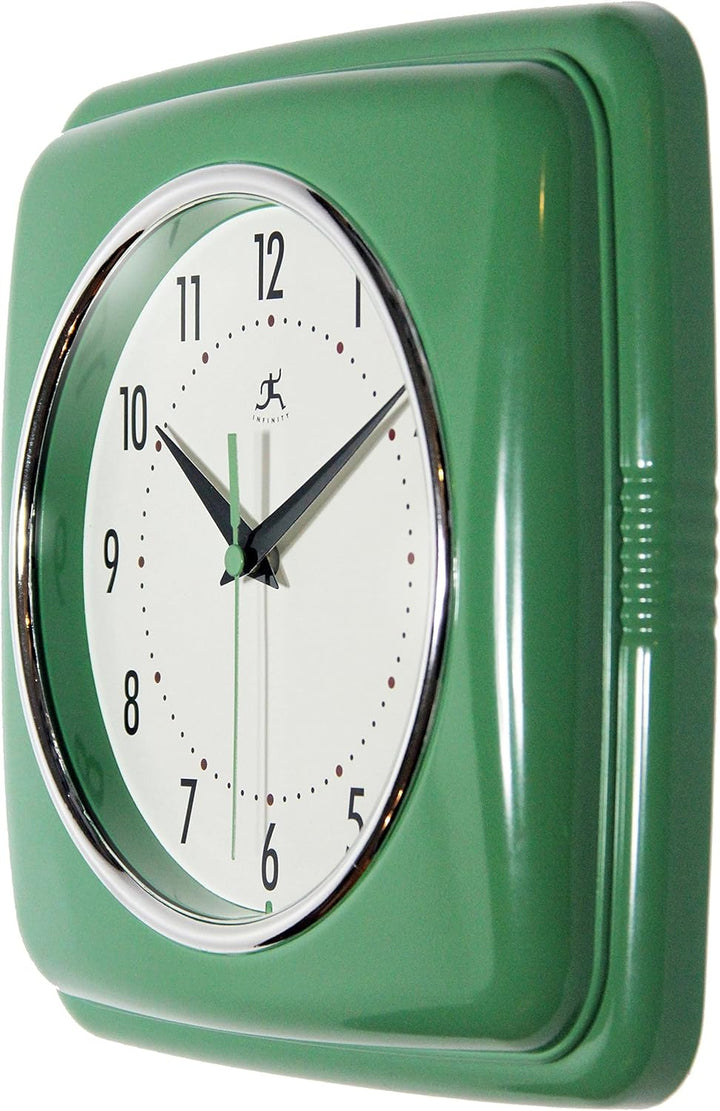 Infinity Instruments Quadratische, stille Retro-Wanduhr, 22,9 cm, Mitte des Jahrhunderts, Moderne Kü