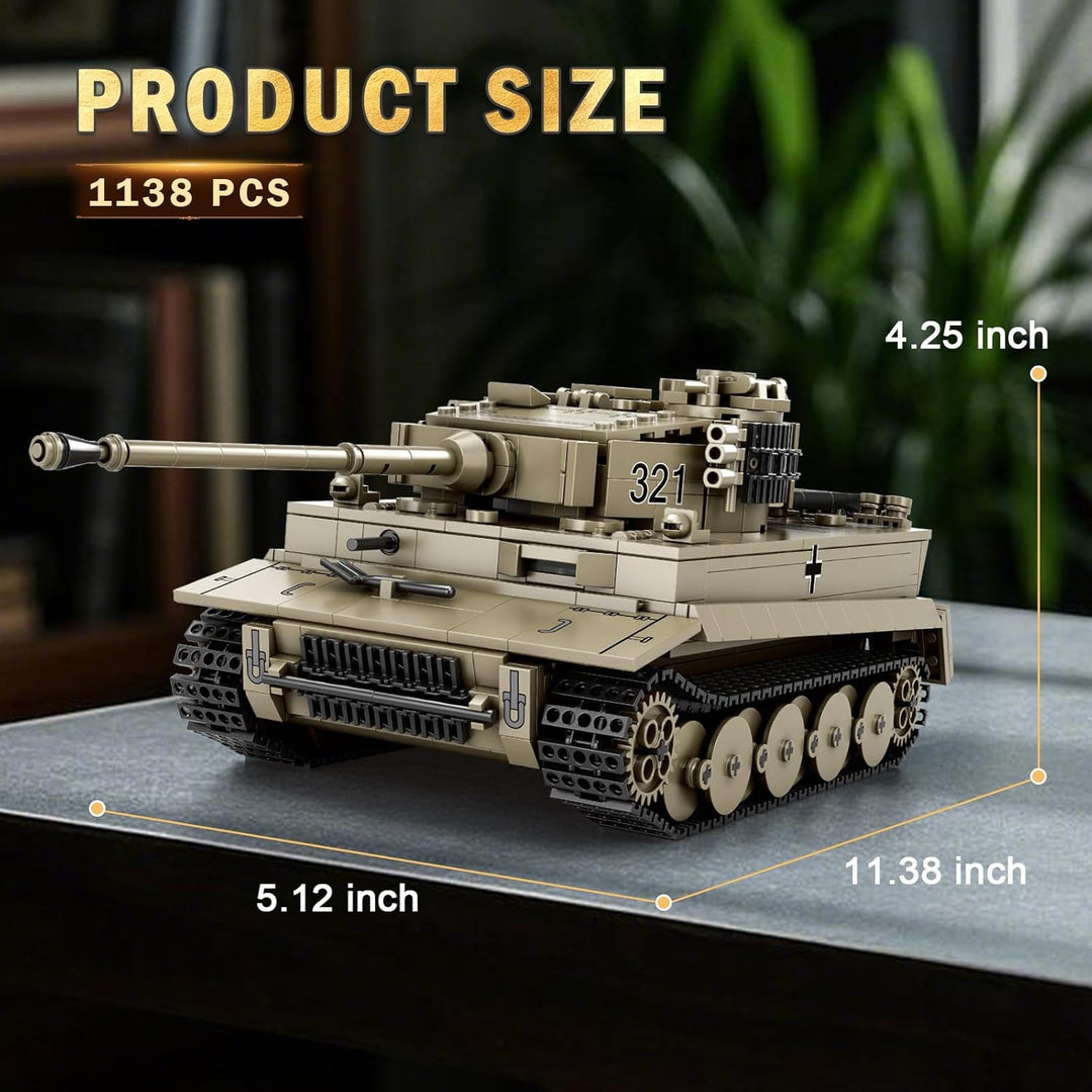 Reobrix Tiger I Tank Bausteine Set für Erwachsene, Modellbausatz Deutscher Militärpanzer aus dem Zwe
