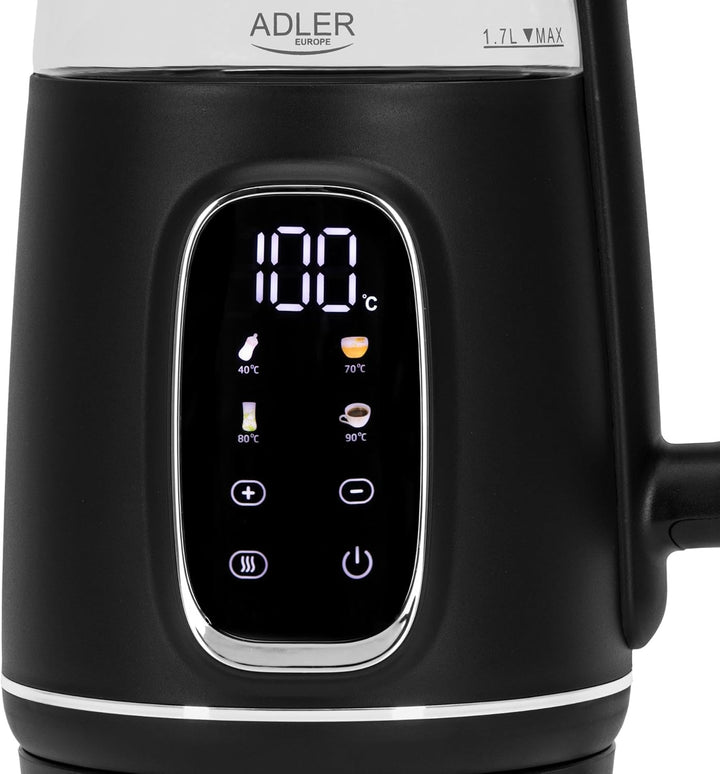 Adler Wasserkocher mit Temperatureinstellung 2200W – Wasser Kocher 1,7L mit LED-Display und Touchpan