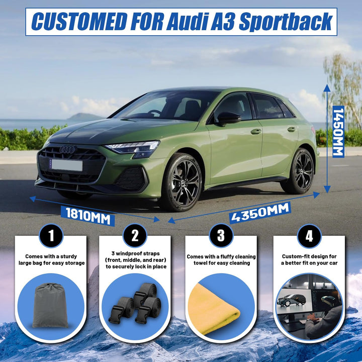 Cowtcver Autoabdeckung Wasserdicht Atmungsaktiv Passend für Audi A3/S3/RS3 Sportback 1996-2026, Voll