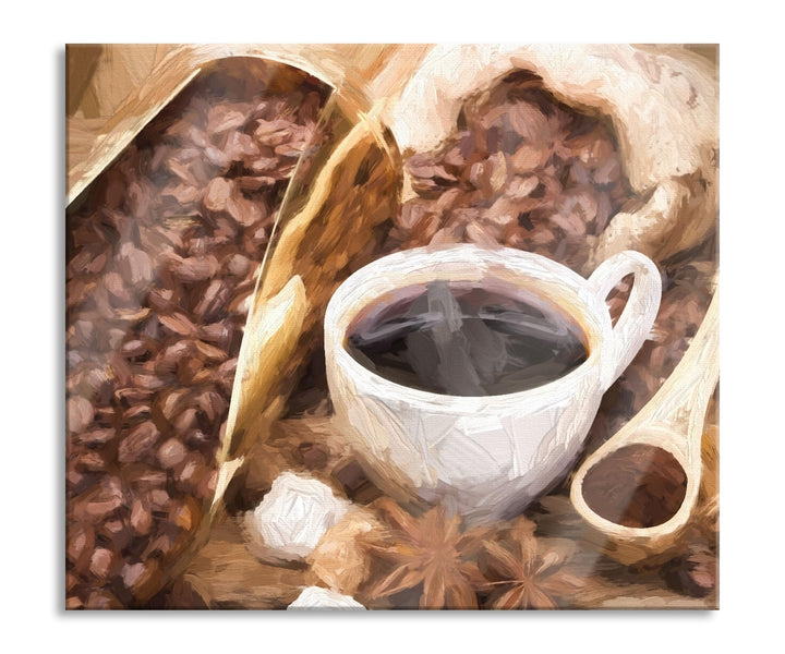 Kaffeebohnen Herdabdeckplatte & Spritzschutz aus Echtglas | Für Herd-Kochfelder | 60x52 cm