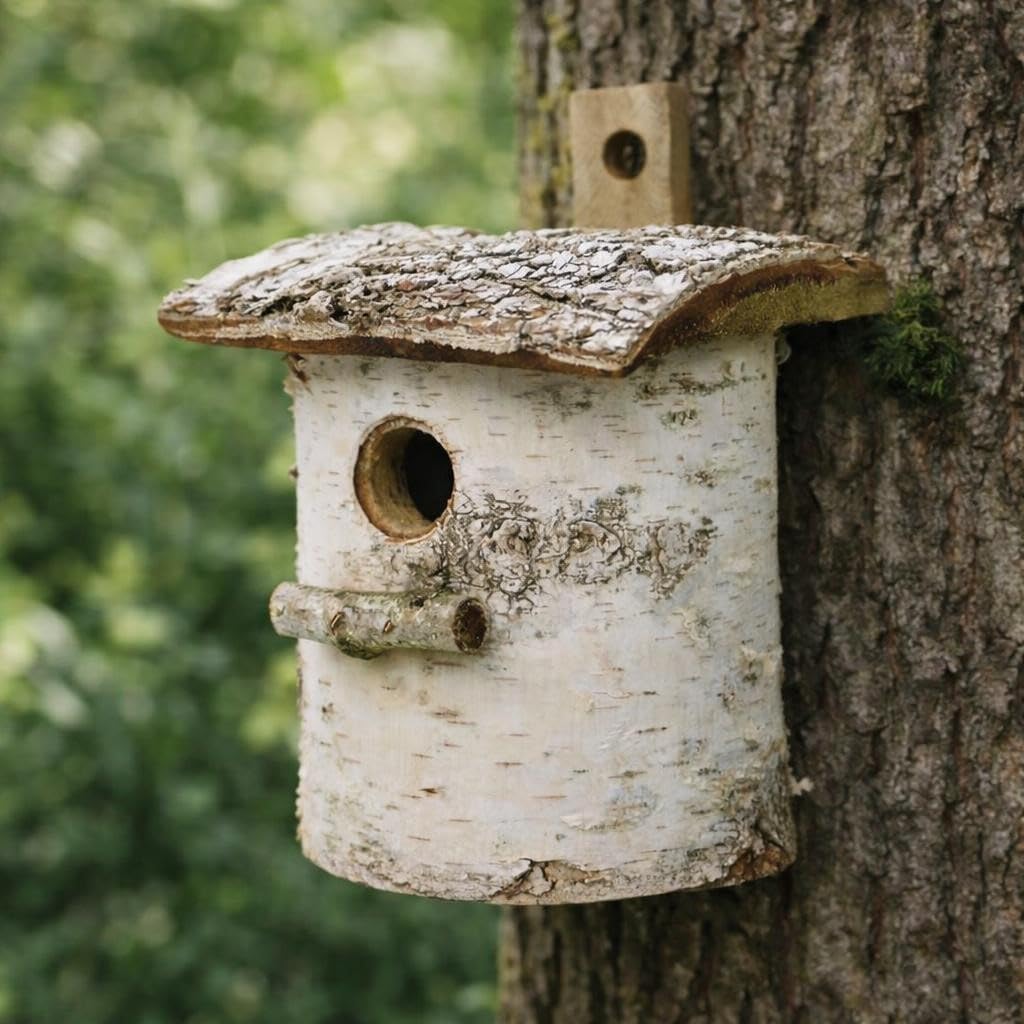 Nistkasten aus Birkenholz als natürlicher Brutkasten für kleine Vogelarten mit Einflugloch Ø 32 mm |