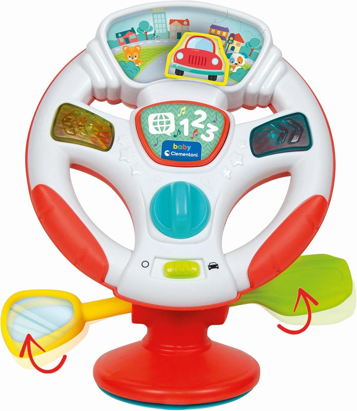 Clementoni Baby Aktivitäts-Lenkrad - Elektronisches Lernspielzeug mit Licht, Musik &amp; Tiergeräuschen