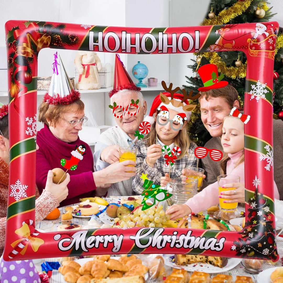 KKSJK Weihnachten Aufblasbarer Bilderrahmen mit 32 PCS Foto Requisiten, Weihnachtsdeko Photo Booth,
