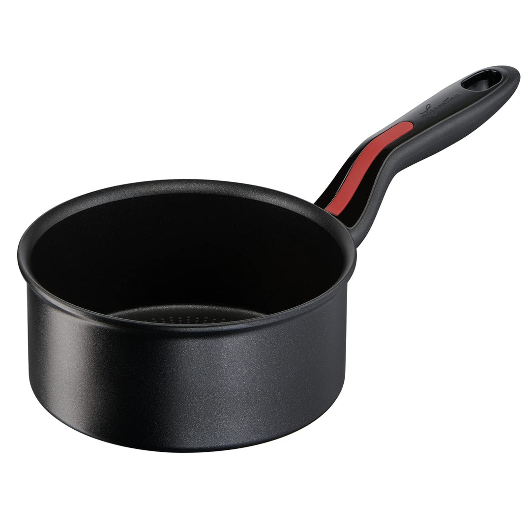 Lagostina Linie Rossa Kochtopf mit langem Griff, Aluminium, schwarz, Ø 16 cm, Induktionskochtopf, Ga