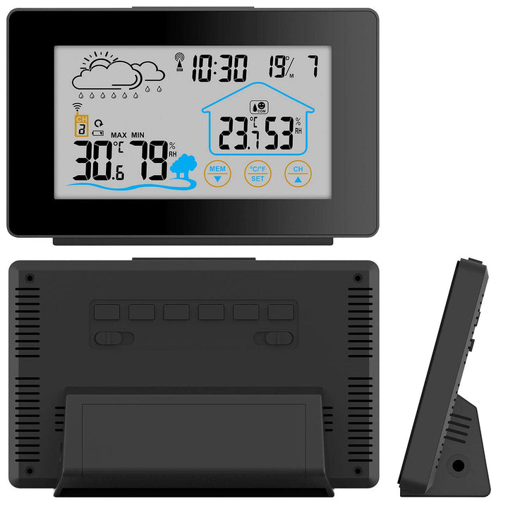 infactory Indoor Wetterstation: Funk-Wetterstation mit Aussensensor, Display-Touchfunktion, Wettertr