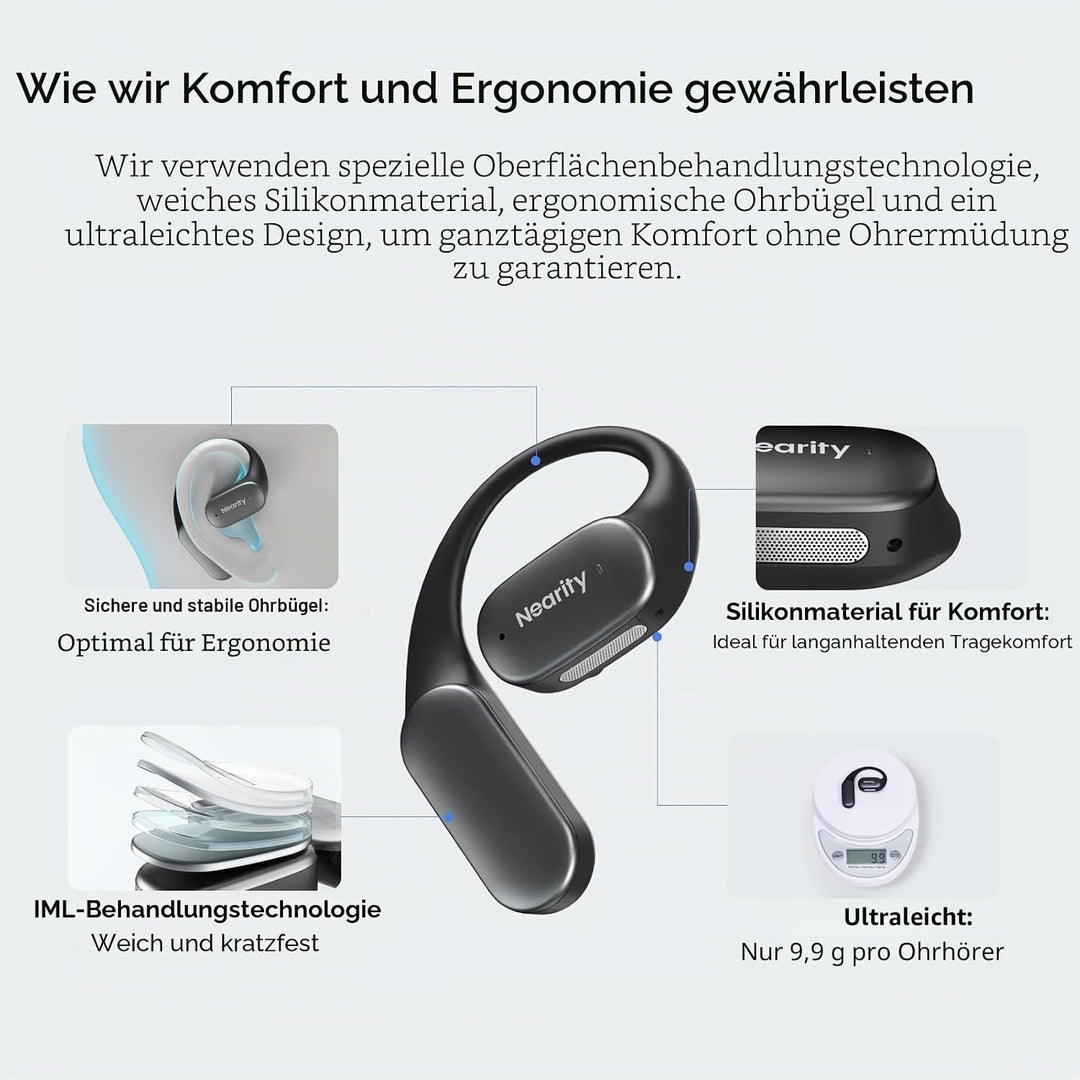 NEARITY MemPod Fit 2 Open-Ear Bluetooth-Kopfhörer, kabellose Ohrhörer mit tiefem Bass, bis zu 45 Std