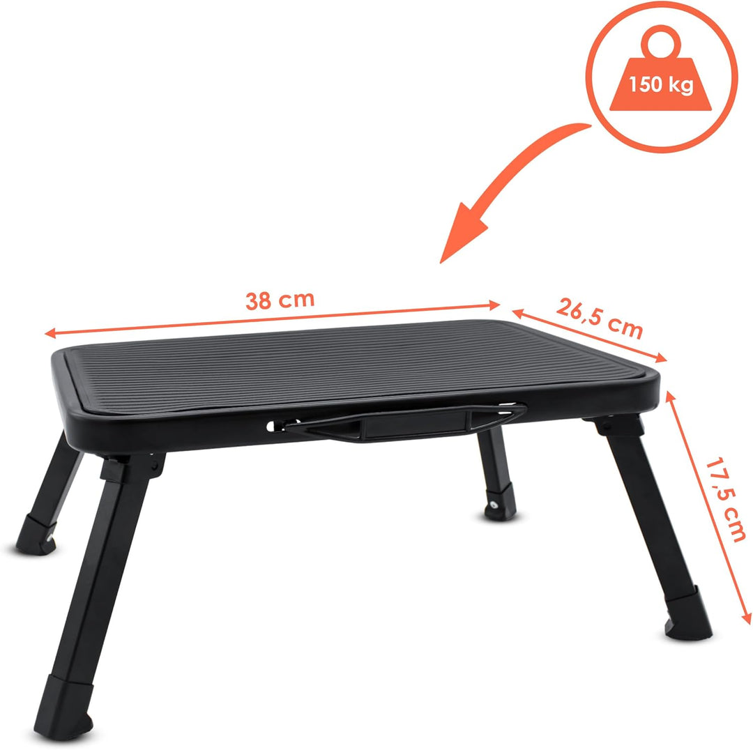 Klapptritt mit Tragegriff aus Stahl schwarz bis 150 kg - 38 x 26,5 cm - Antirutsch Badezimmer Tritth