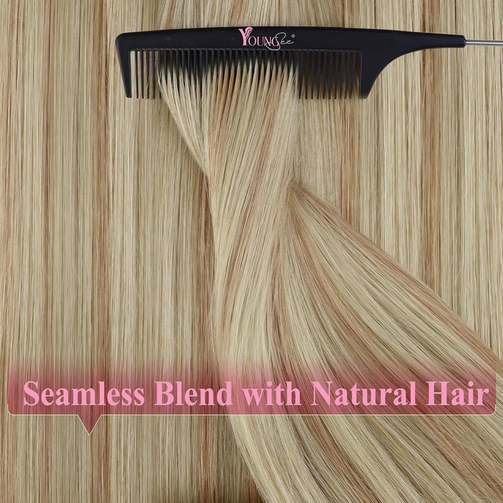 YoungSee 50g Tape Extensions Echthaar Blond Echthaar Extensions Tape Aschblond Highlight Blond Invis