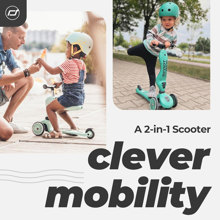 Scoot & Ride Unisex – Babys Highwaykick 1 Kickboard mit Sitz Grün 57.5 x 17.5 x 26.5 cm Single, Grün
