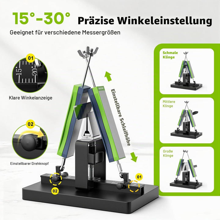 Messerschärfer Profi Set, Outdoor Messerschleifer mit 8 Körnungen, Universal Schärfsystem klein mit