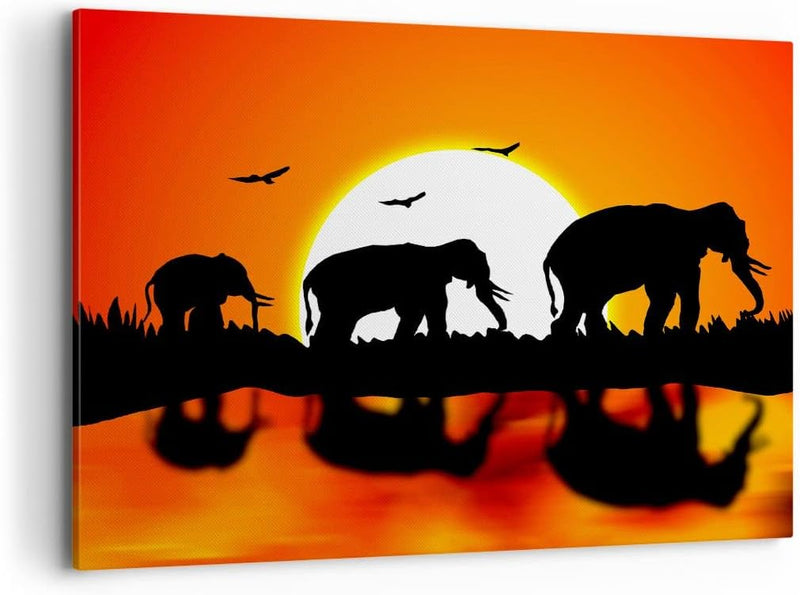 Bilder auf Leinwand 100x70cm Leinwandbild Tiere Afrikaner Elefanten Natur Gross Wanddeko Bild Schlaf