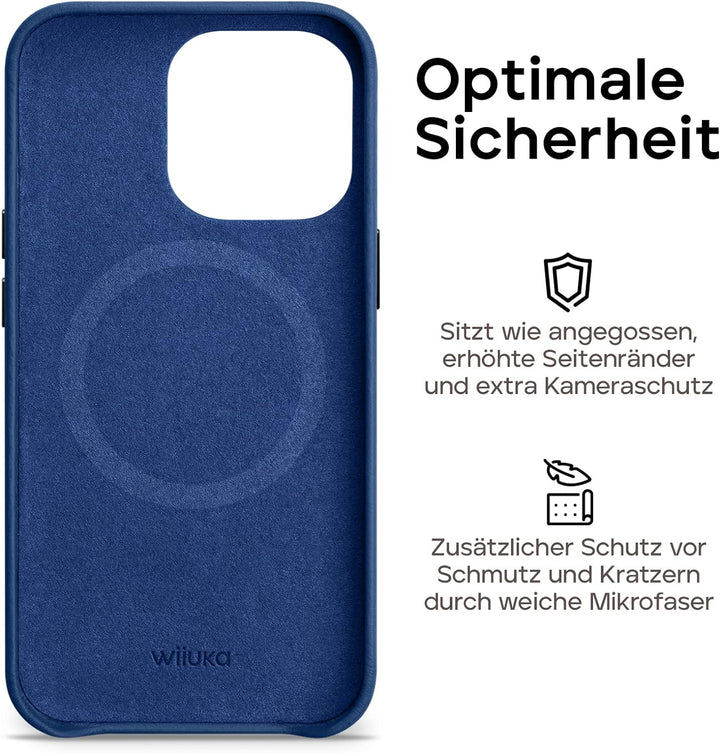 WIIUKA Hülle für iPhone 14 Plus, Leder aus Deutschland, Lederhülle extra Dünn, Premium Handyhülle, C