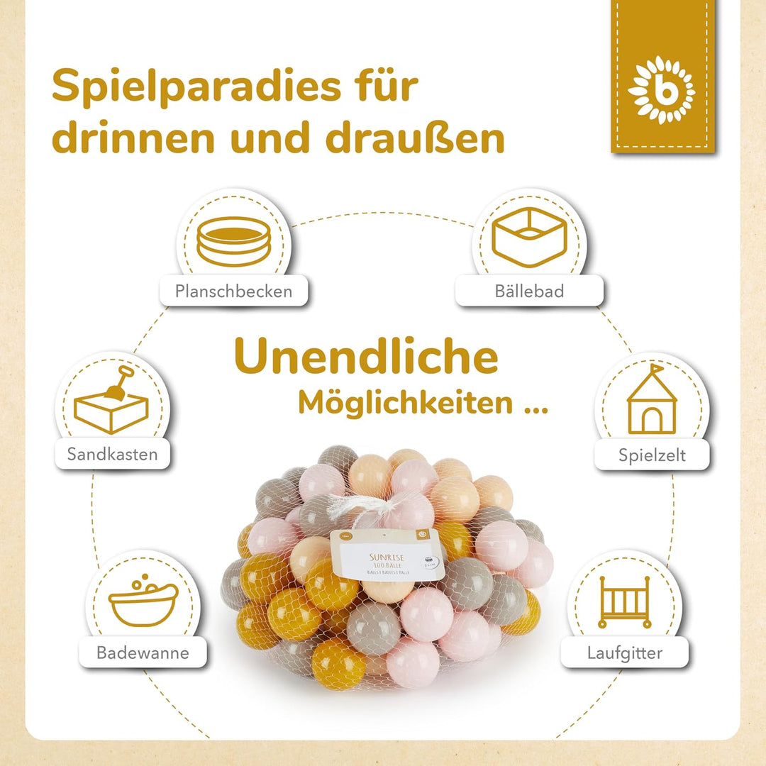 Bieco Bälle für Bällebad Sunrise | 100 Stück | Bunte Bälle | Bällebad Kinder | Bällebad Baby | Bälle