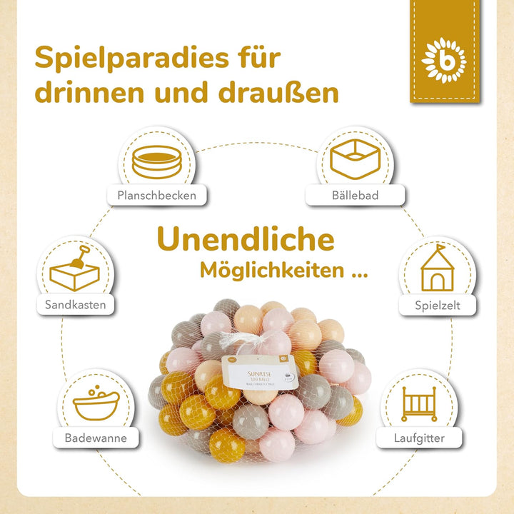 Bieco Bälle für Bällebad Sunrise | 100 Stück | Bunte Bälle | Bällebad Kinder | Bällebad Baby | Bälle
