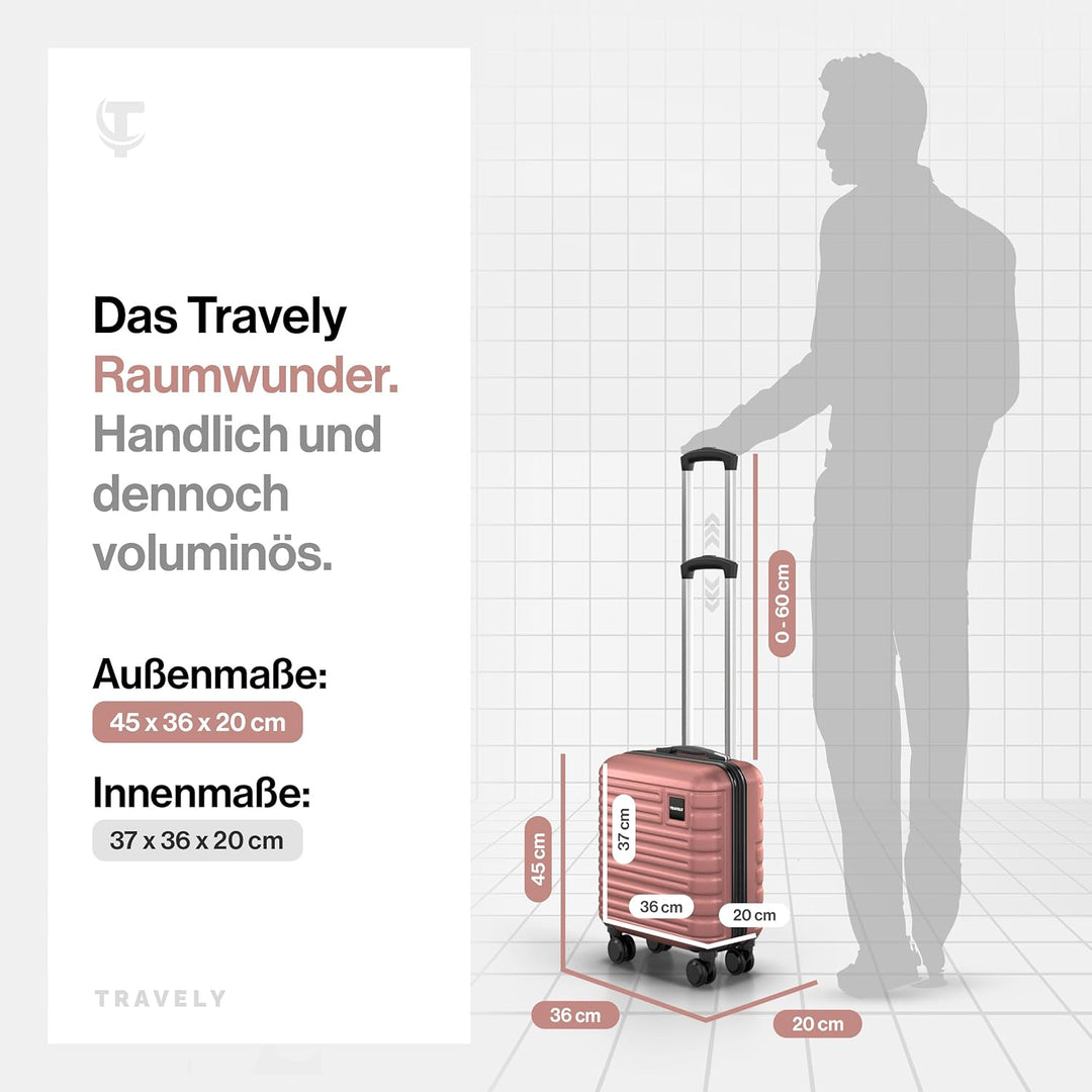 Travely Premium Handgepäck Koffer 45x36x20cm - passend für Ryanair, Lufthansa, Eurowings und co. I 3
