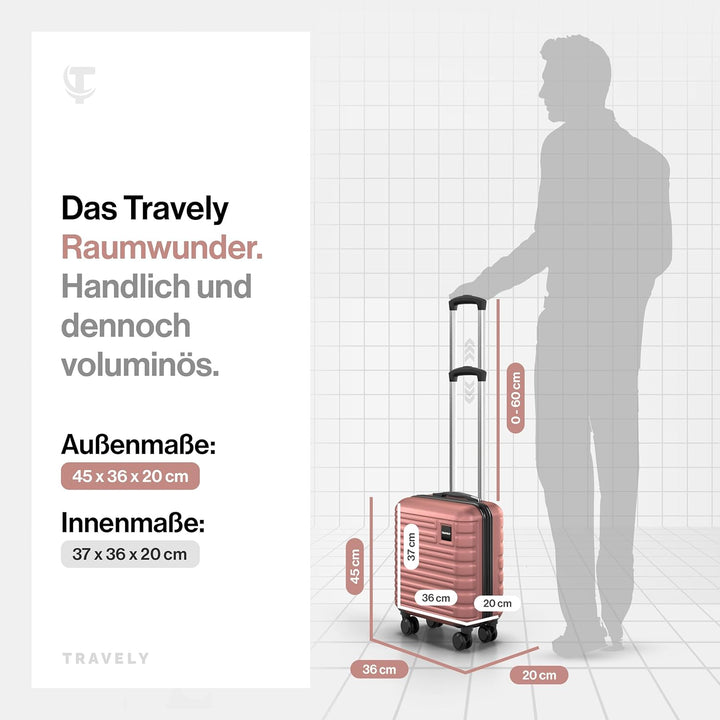 Travely Premium Handgepäck Koffer 45x36x20cm - passend für Ryanair, Lufthansa, Eurowings und co. I 3