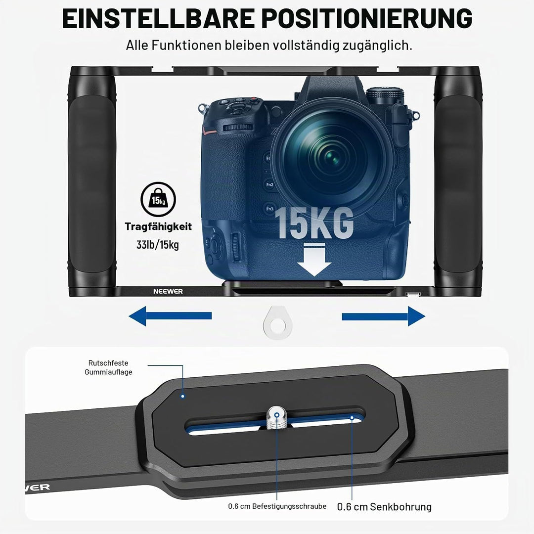 NEEWER Universal Kamerakäfig und oberer Griff mit 3/8" ARRI Positionierungsstiftset, Video Rig Kamer