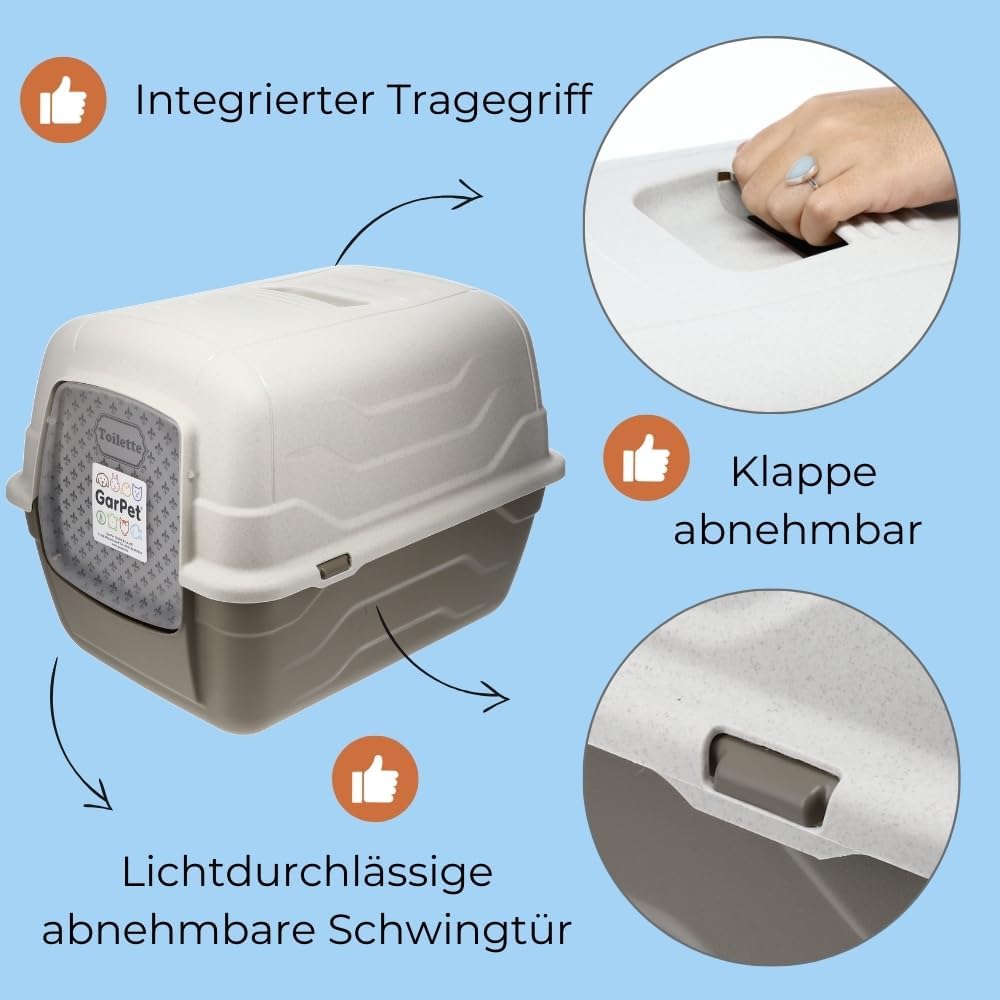 GarPet Katzenklo mit Deckel Schaufel Aktivkohlefilter, Haube kippbar, grosse XXL Katzentoilette, Kat