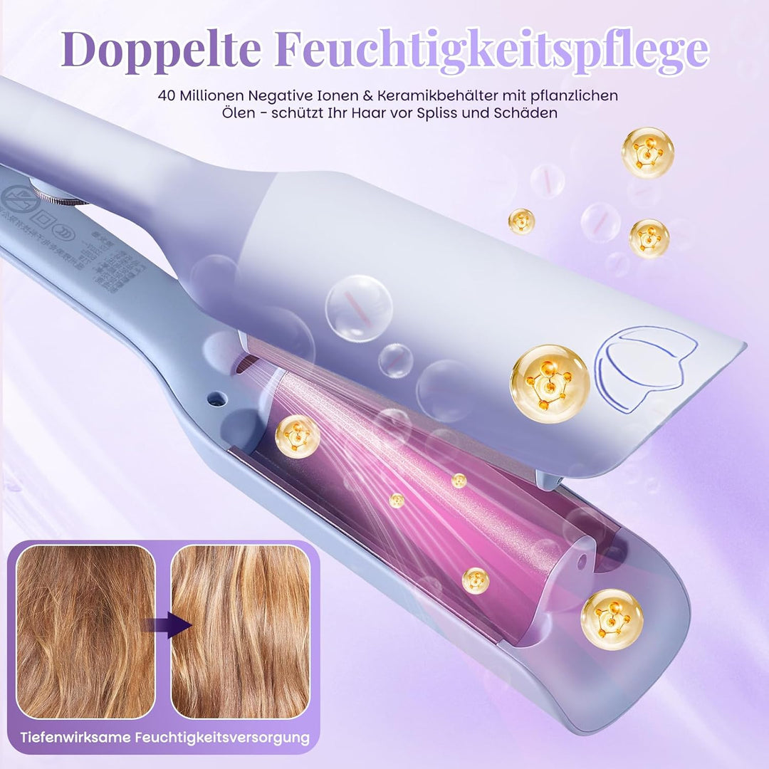 32mm Welleneisen Lockenstab für Haare,Lockenstab Grosse Locken mit 9 Temperaturen LED-Anzeige,Beach