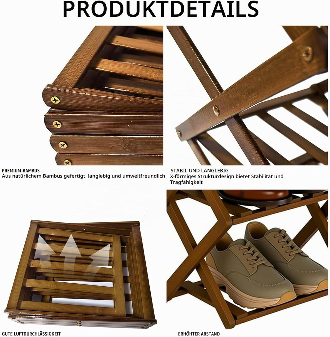 Vertikales Schuhregal Klein, 4 Ebenen Faltbares Vertikales Schmales 54x26 cm Faltbares Bambus Schuhr