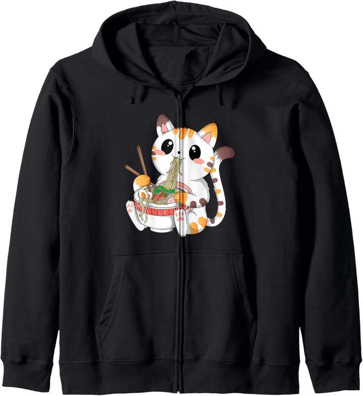 Lustige Japanische Anime Katze Ramen Nudeln Manga Kawaii Kapuzenjacke