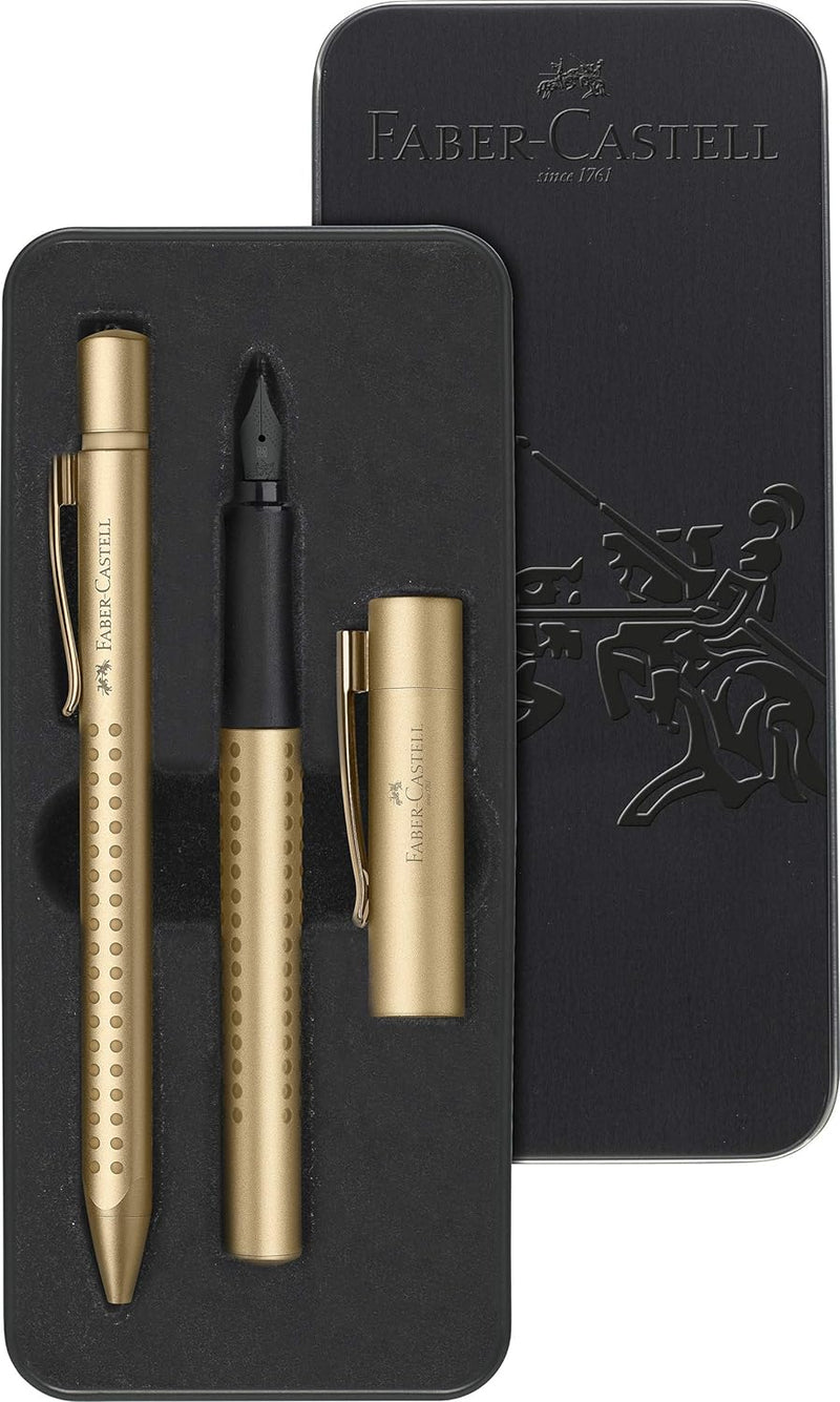 Faber-Castell 201522 - Grip Edition Set, Füller Feder M und Kugelschreiber, gold, 1 Set Gold Füller