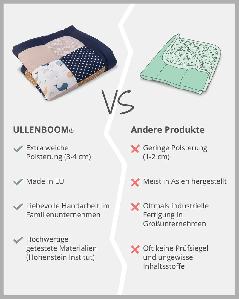 ULLENBOOM® Krabbeldecke für Baby 100x100 cm, Aus 100% OEKO-TEX Materialien, Made in EU, Dick & weich
