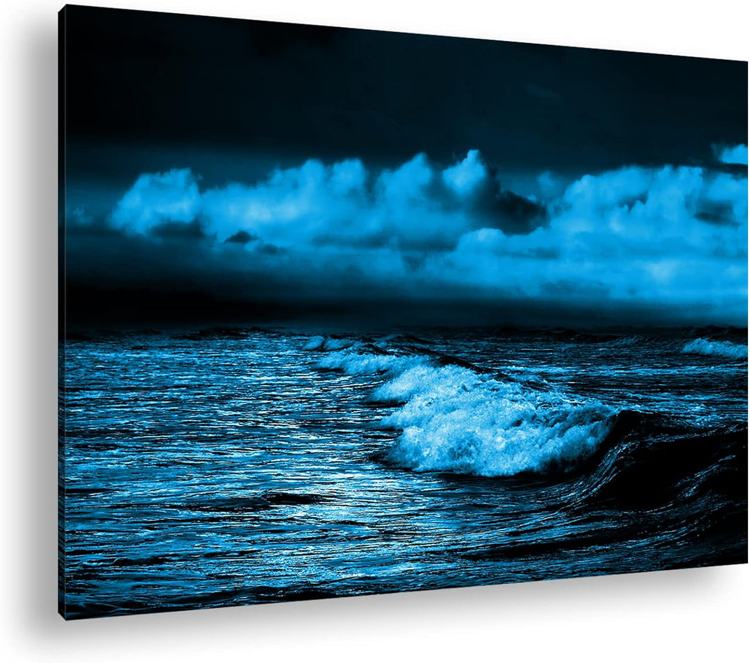 deyoli bezaubernde Küste bei Abenddämmerung Format 80x60 Effekt: Monocrome Blau als Leinwandbild, Mo