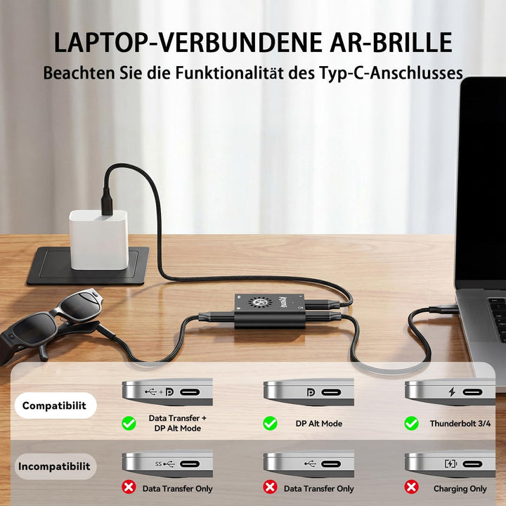 USB-C-auf-HDMI-und USB-C-Dual-Display-Adapter,Stromversorgung auf AR-Brille und HDMI/Type-C-Monitore