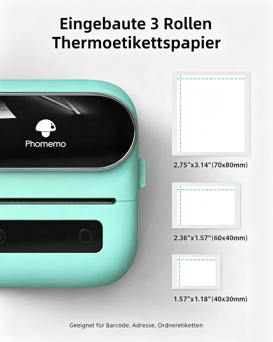 Phomemo M220 Etikettendrucker, Bluetooth Barcode Etikettendrucker Grösse 20-75mm, Unterstützung mit
