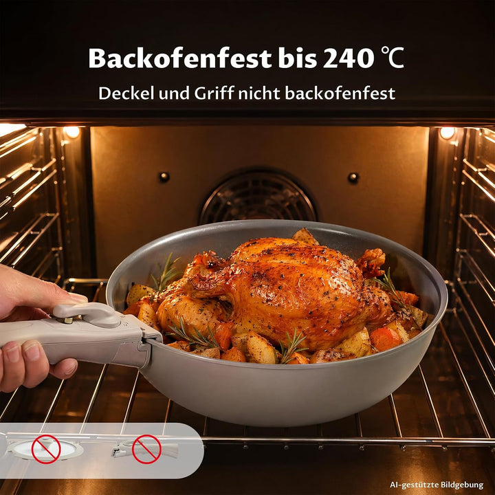 BEZIA 17-Teilig Topfset mit Abnehmbarer Griff, Pfannenset mit Keramik Antihaft Beschichtet, Induktio