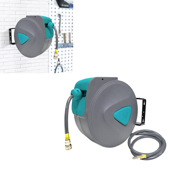 LARS360 20M Grau Druckluftschlauch Aufroller automatisch 1/4" Anschluss Schlauchtrommel Wandschlauch