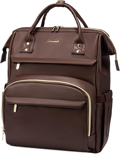 LOVEVOOK Rucksack Damen, Gross Wasserdicht 17 Zoll Laptoptasche Schulrucksack, PU Leder Schultasche